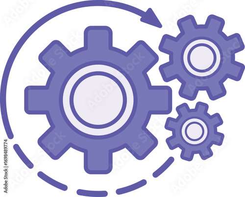 Colored IT Process Icon. Vector Illustration. Rotating Gears. Actions Performed by IT Department Employees. Information Technology Concept