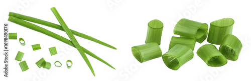 Green onion isolated on the white background. Top view. Flat lay.