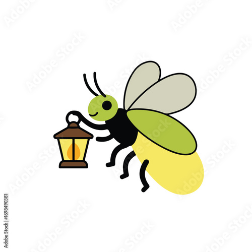 Lantern Light Cartoon insect holds glowing lamp, walking forward
