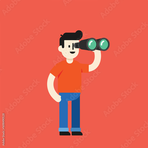 Character looks through binoculars