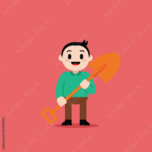 Cartoon boy with spade