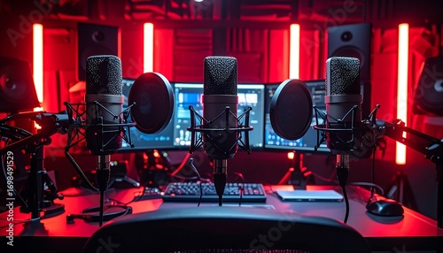 Recording studio interior with microphones