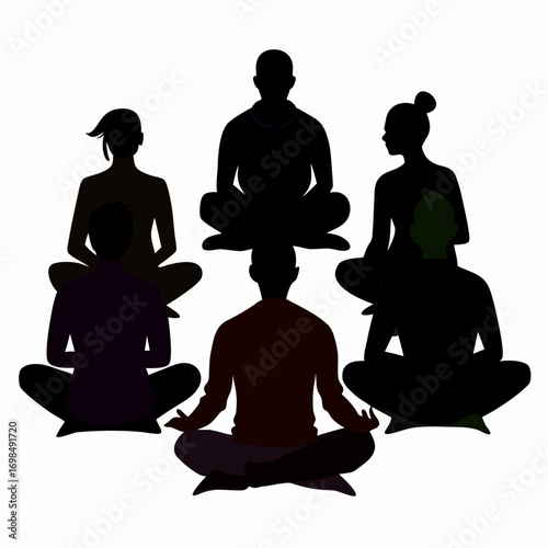 La silhouette d'une femme en position de lotus médite pour la paix et la détente, une illustration vectorielle de la santé et du bien-être