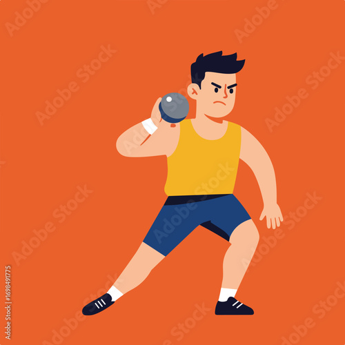 Shot putter preparing