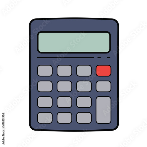 Stylized calculator with display screen and button grid