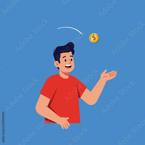 Man tosses coin