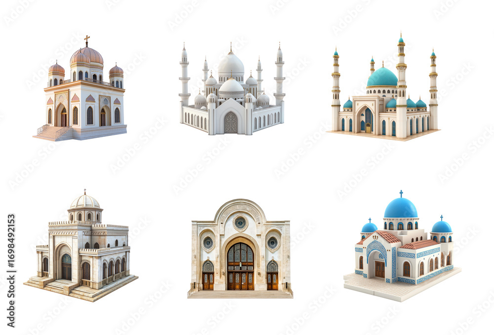 Fototapeta premium Collection of Synagogue isolate on transparent background