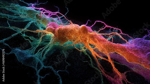 Glowing molecular structures of fat cells against a cosmic background, representing dietary impact.