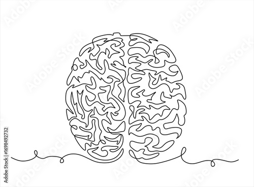 Continuous one line drawing of human brain. Hand drawn minimalism style.Editable stroke