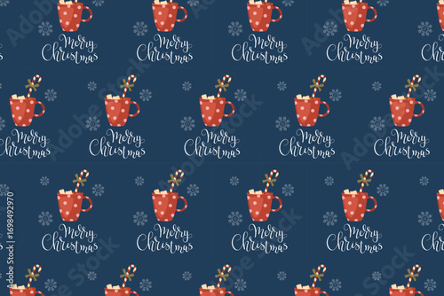 Christmas Hot Chocolate Seamless Pattern swatch available in swatches panel, Festive Holiday Winter Design with Merry Christmas Text