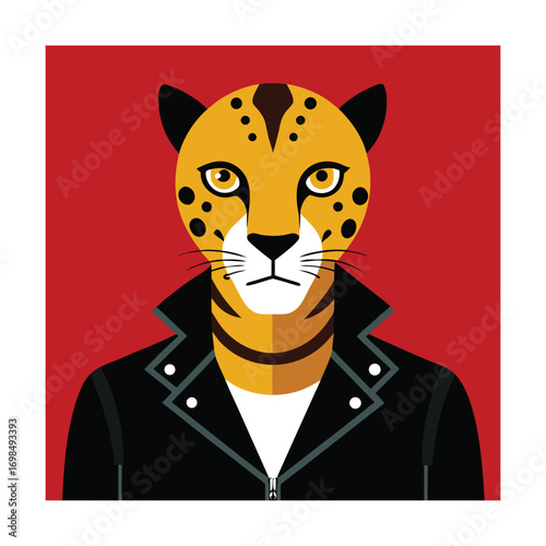 Anthropomorphic Cheetah in Leather Jacket animal portrait