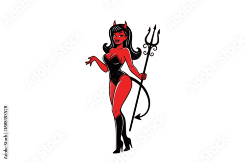 Halloween Pin-Up Girl Devil SVG – Vintage Pinup Girl in Devil Costume Illustration, Sexy Halloween T-Shirt Design for Cricut and Silhouette Cutting Machines