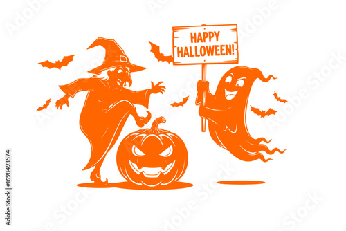Funny Halloween Shirt Design SVG – Happy Halloween Vector with Pumpkin, Witch, Ghost, Spooky Elements and Humorous Halloween T-Shirt Quotes for Cricut and Silhouette Cutting Machines