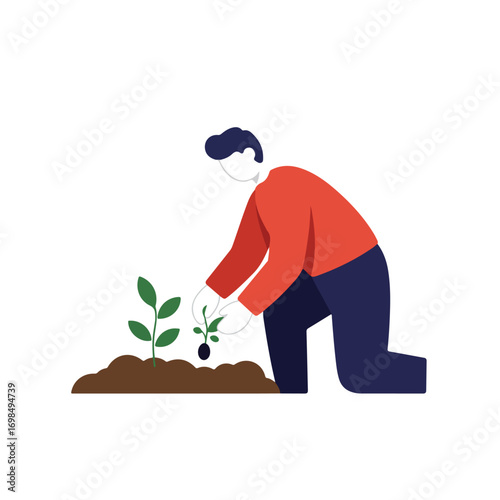 Man plants a seedling
