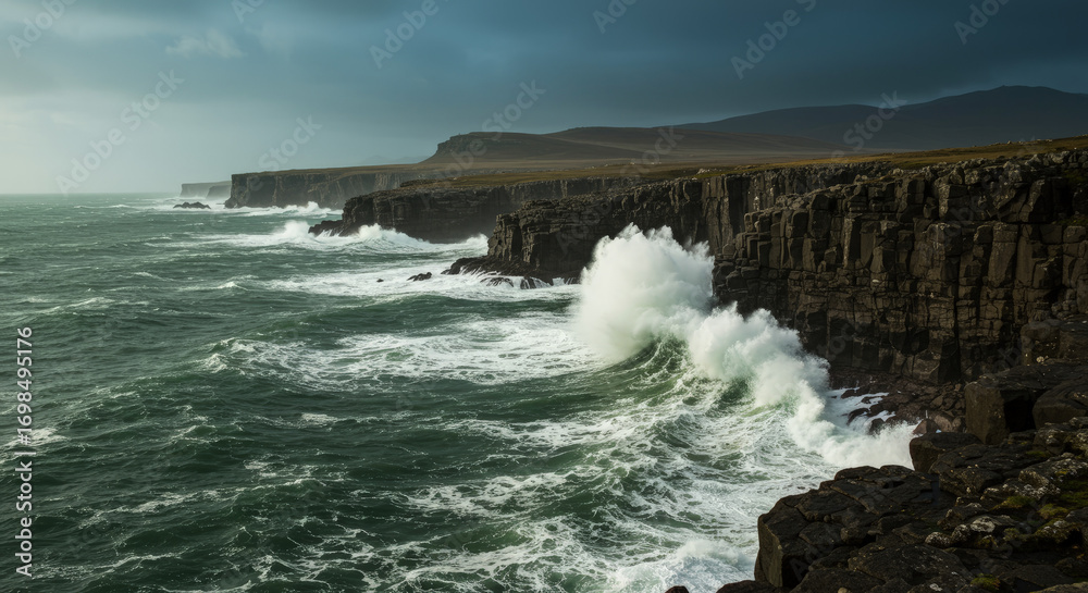 Fototapeta premium Dramatic Cliffs Ocean Waves Stormy Coastline