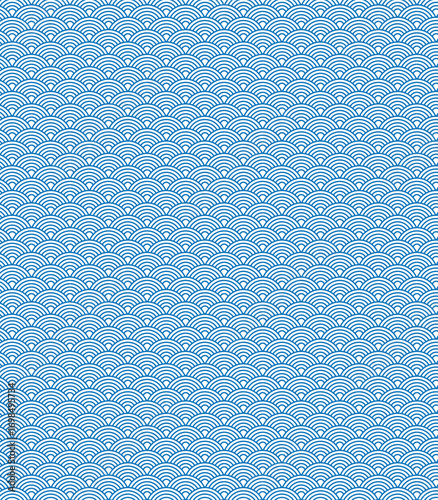 Seamless Japanese Seigaiha wave pattern vector, traditional oriental scallop ocean background design.