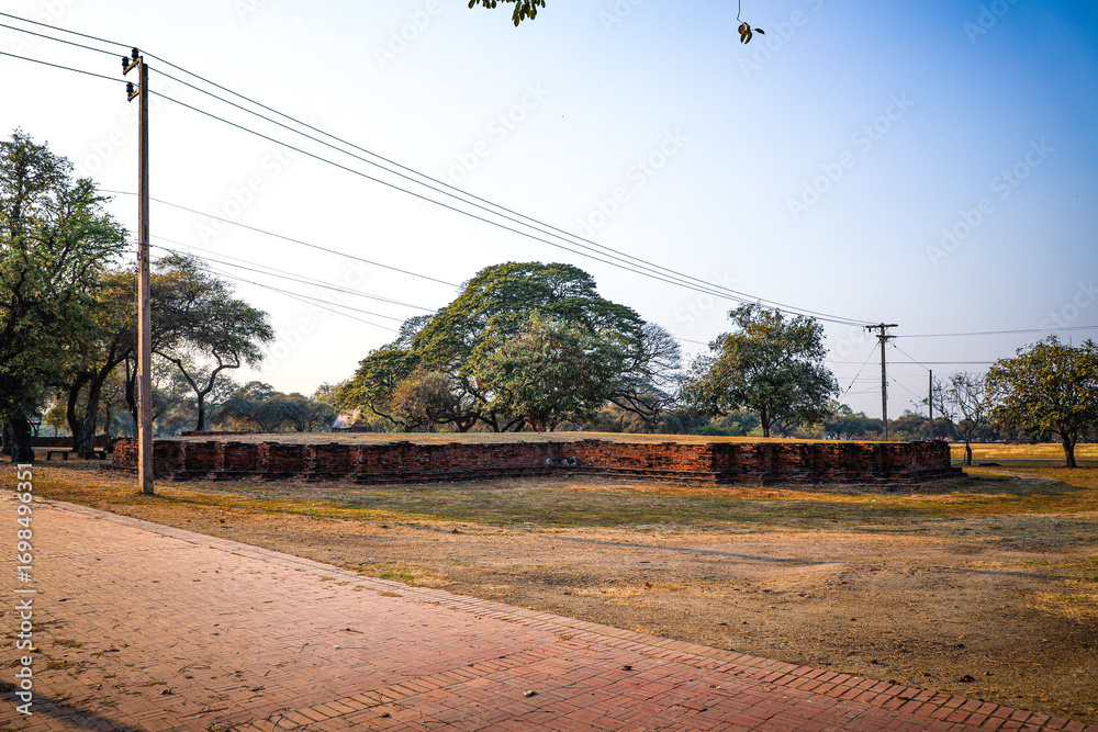 Naklejka premium The ancient palace or the Royal Palace in Ayutthaya, at present, only the foundation remains. It is assumed that King U Thong built it when he was residing at Wiang Lek in 1347 B.E.