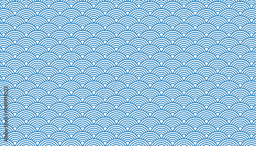 Seamless Japanese Seigaiha ocean wave vector pattern, traditional Asian scallop background.