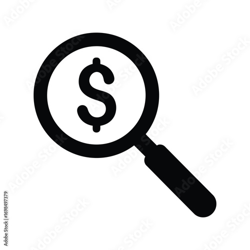 Magnifying Glass with Dollar Sign Icon – Financial Analysis Symbol for Budgeting, Price Check, and Economic Insight