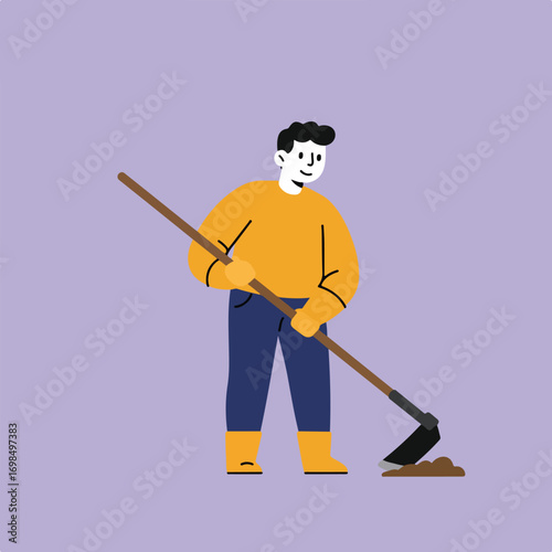 Cartoon man with hoe
