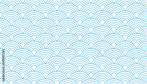 Abstract ocean wave scallop pattern vector, Japanese Seigaiha style repeat background.