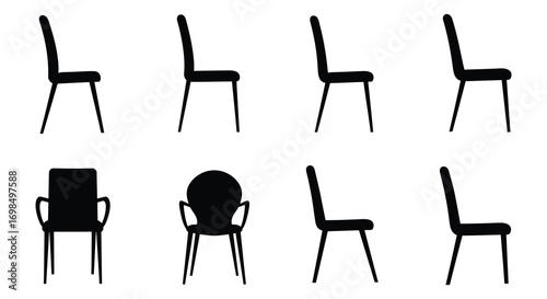 various chair designs displayed in a simple black and white layout