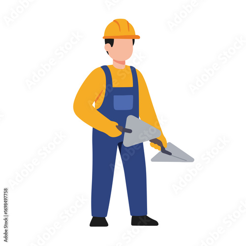 Construction worker with trowels
