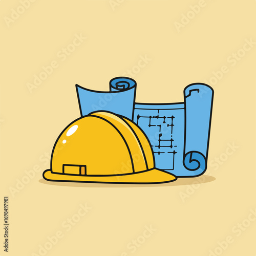 Construction blueprint & hardhat