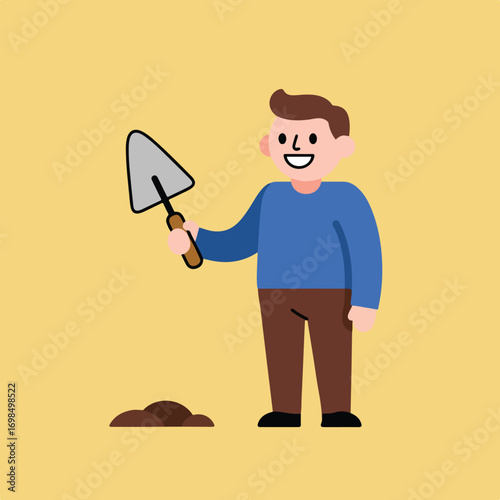 Cartoon man with trowel