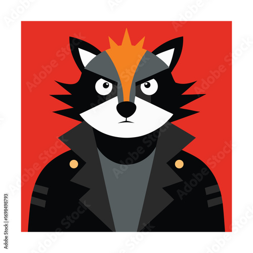 Raccoon Wearing Leather Jacket with Spiky Hair animal