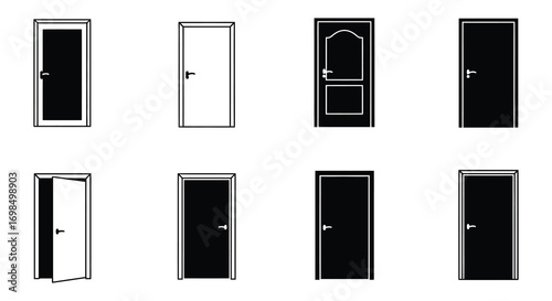 various door designs shown in black and white images