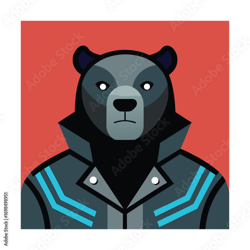 Serious Bear Character in Futuristic Jacket animal
