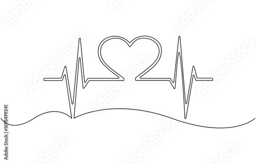 Continuous line drawing of heart with heartbeat.