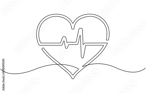 Continuous line drawing of heart with heartbeat.