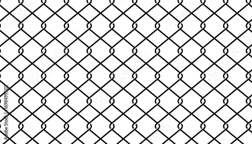Seamless steel wire chain link fence vector pattern, realistic metal mesh background.