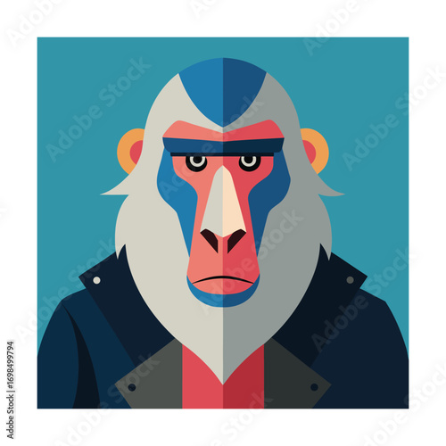 Stylized Monkey Character Wearing a Jacket Keywords: monkey, ape, primate, animal, character