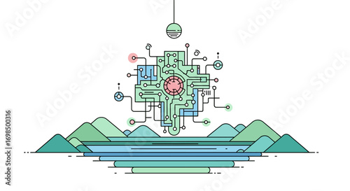 Abstract Technological System Illustration.