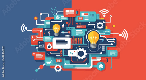 Abstract representation of digital innovation and interconnected systems.