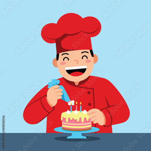 Baker preparing cake
