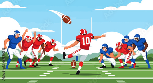 American football kicker attempts a field goal during a game.