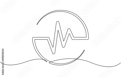 Continuous line drawing of heart with heartbeat.