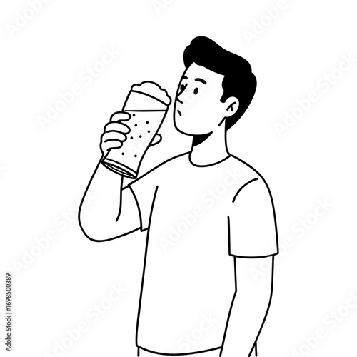Man's Refreshing Sip: An Animated Moment with a Pint of Beer