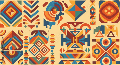Collection of Colorful Abstract Ethnic Geometric Shapes and Patterns.
