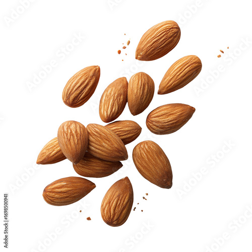 Wallpaper Mural Almonds with skin scattered on transparency background, showing natural texture and brown color, fresh and healthy nuts for snacking or cooking Torontodigital.ca