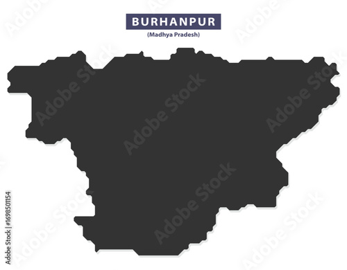 Burhanpur city map silhouette vector for geographic presentations, tourism brochures, and educational prints, clean black outline on white background