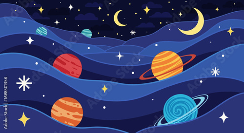 Colorful Planets and Celestial Bodies in Stylized Space.