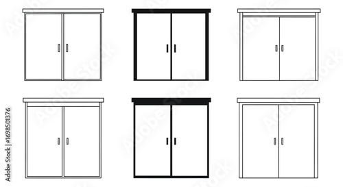 various designs of closet doors shown in black and white