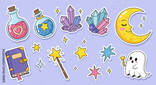 Cute magical sticker collection with ghost and potions.
