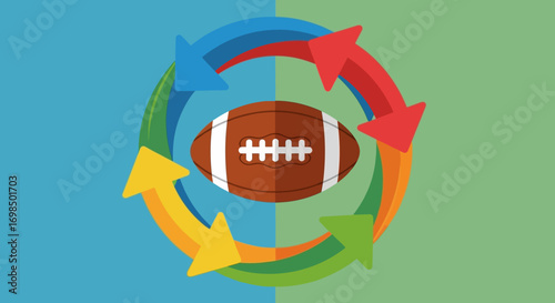 Dynamic American football game with circular strategic arrows.