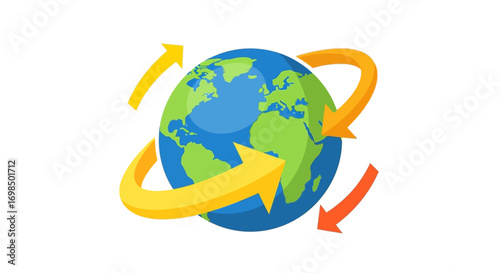 Earth with Arrows Illustrating Global Concepts and Movement.